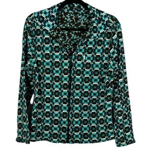 Miss Nikky Reversible Cotton Geometric Floral Full Zip Jacket Medium Blue Brown